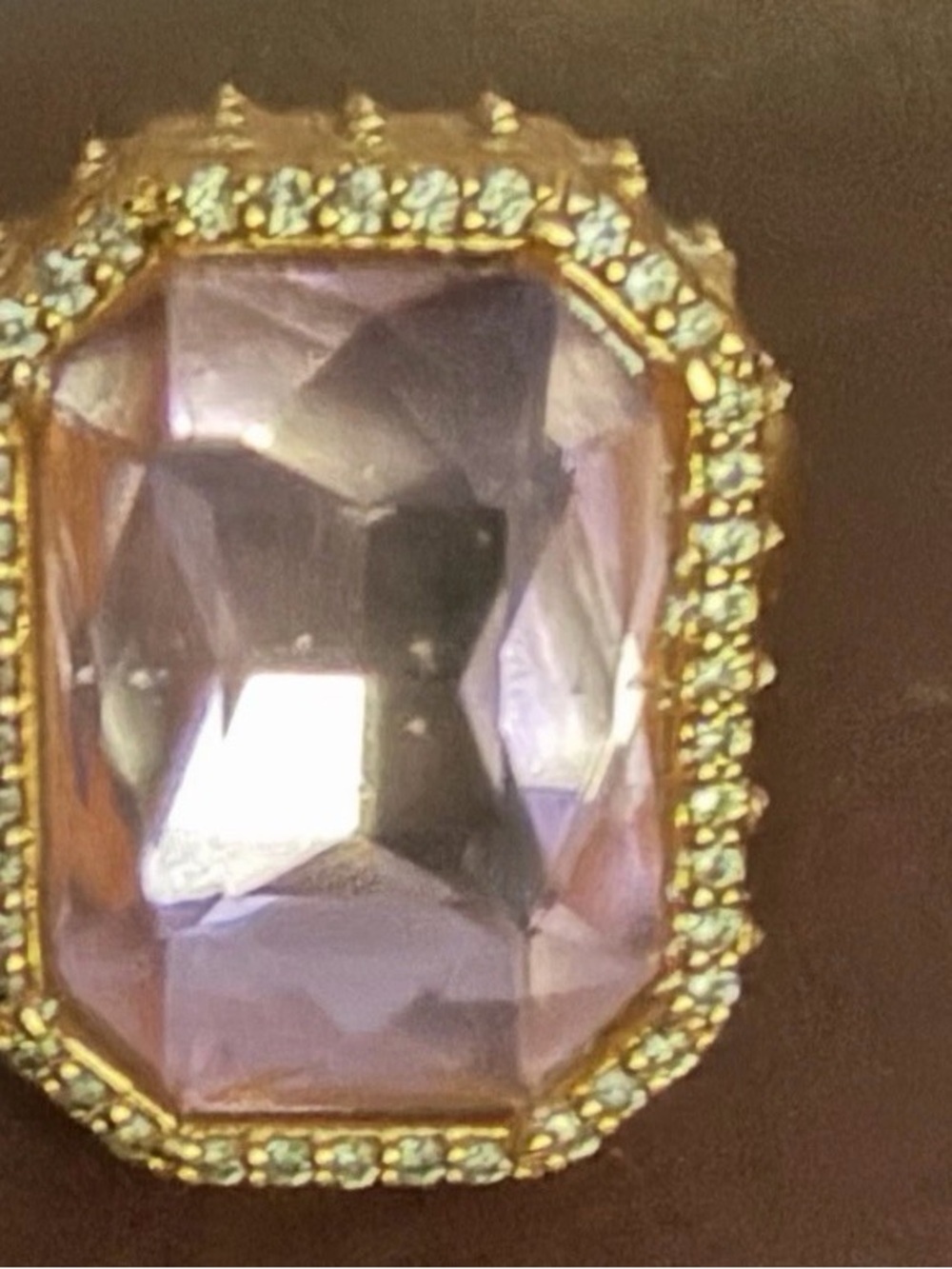 Stunning Gold Statement Ring w/ Large Faceted Pink Stone